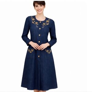 Roni Blanshay | Vintage Denim '70s Embroidered Dress